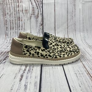 Hey Dude Lena Leopard Angora Slip On Sneakers Shoes, Women's Size 9
